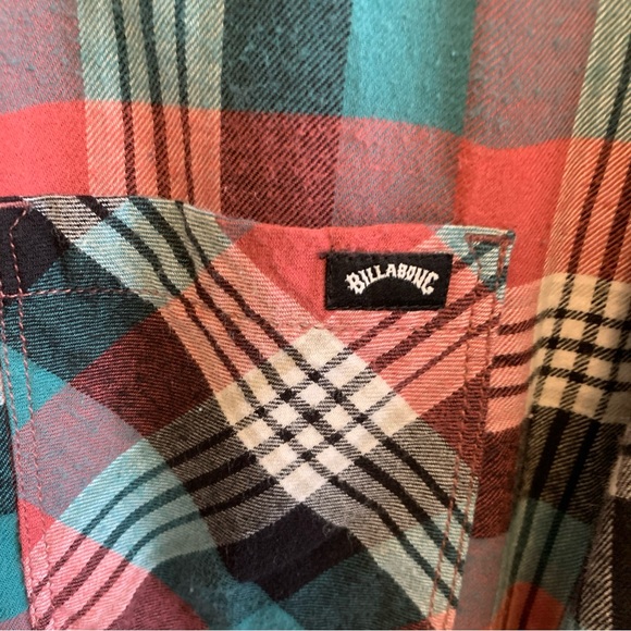 Billabong Men's Plaid Shirt - Teal, Red, and Black - Picture 5 of 7